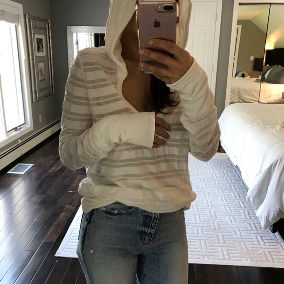 James Peres white hooded sheer stripe shirt size 4 - Picture 2 of 8